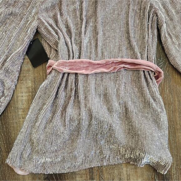 Retrofete Gabrielle Robe Dress in Dusty Lilac Purple XS Sequins NWT Long Sleeve - Picture 9 of 13